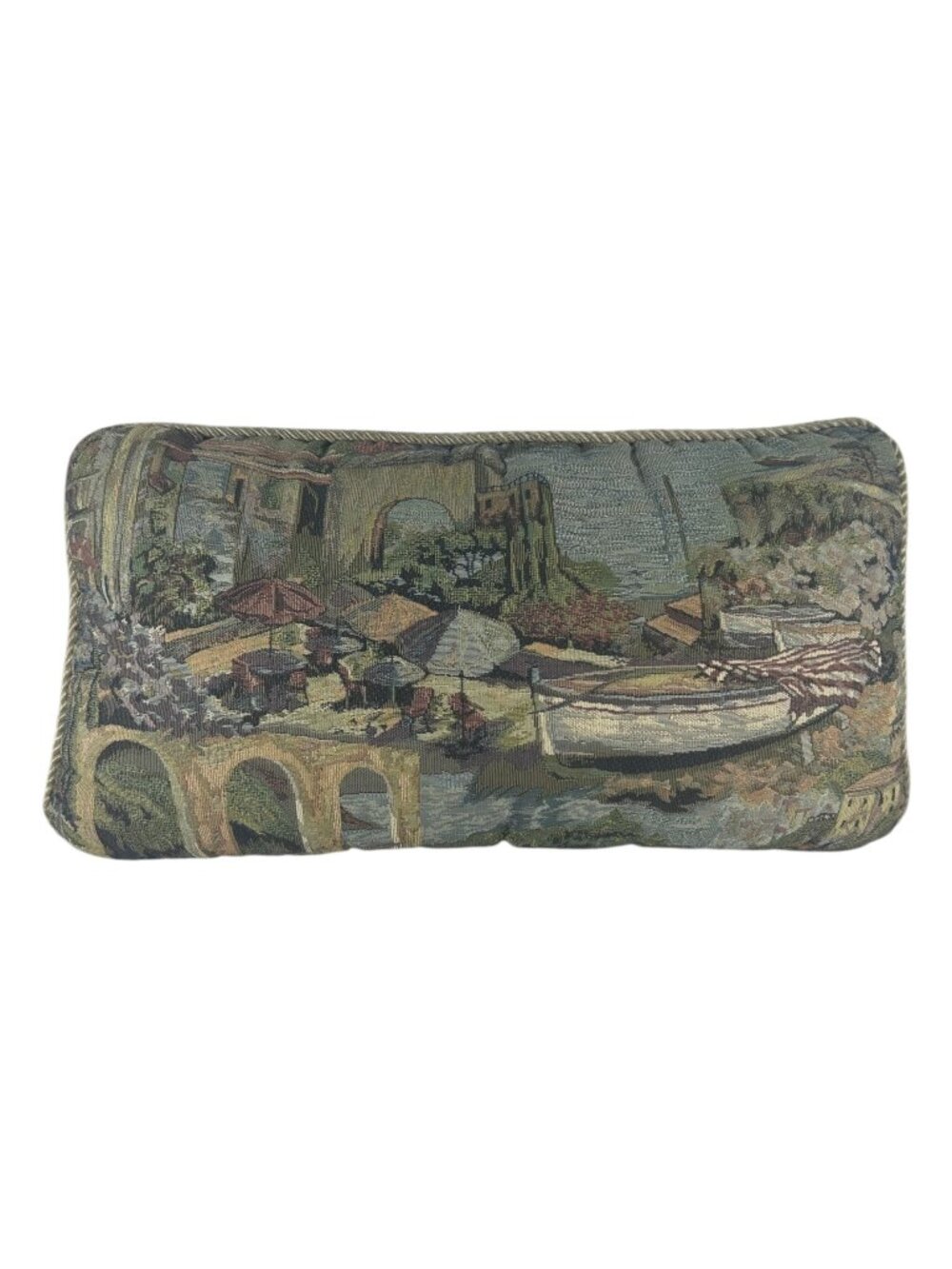 Bess Throw Pillow Tapestry Style European Coastal Village Scene Lumbar READ